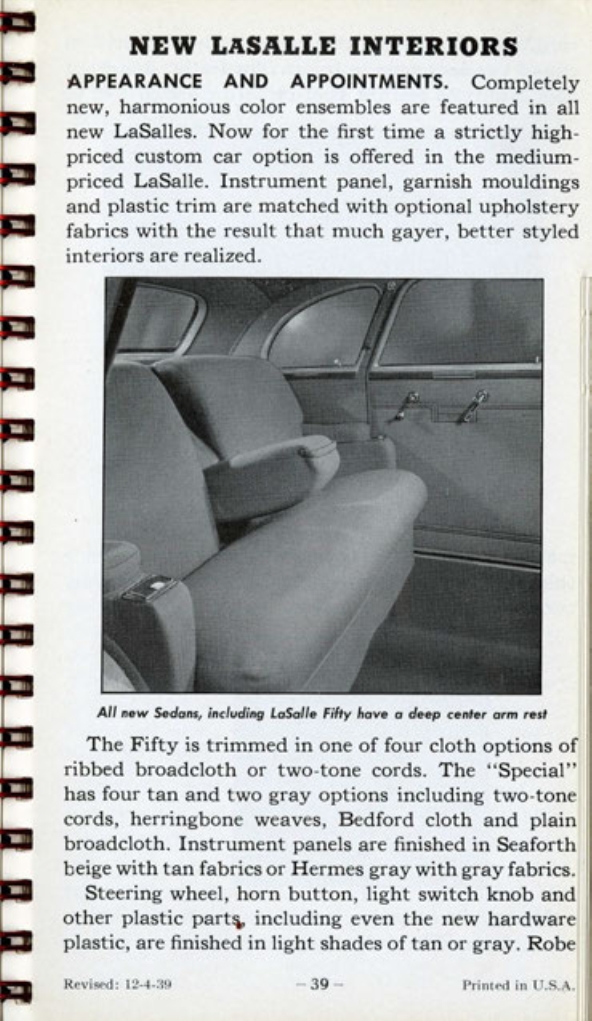 1940 Cadillac LaSalle Data Book Page 79